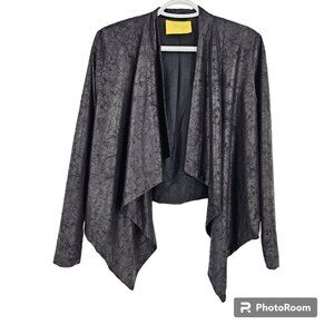 Aaron Ashe Cardigan Black Faux Leather Open Front Waterfall Long Sleeve Size‎ XS